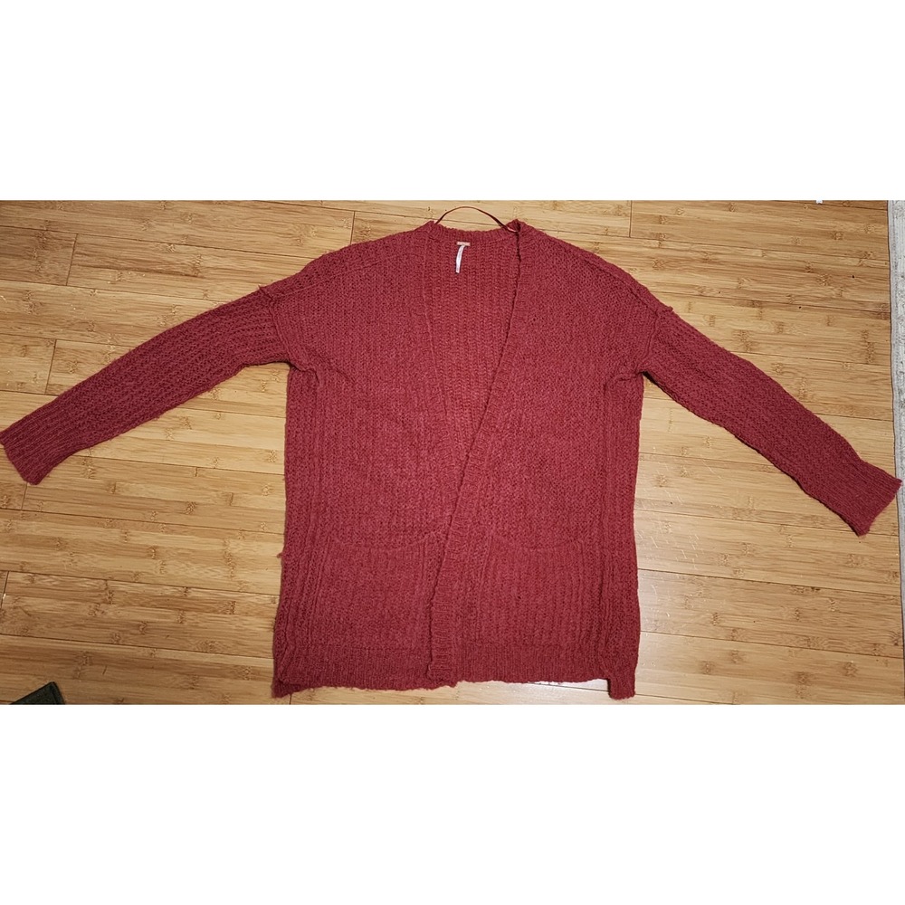 Free People Weekend Getaway Rust Red Knit Alpaca Blend Oversize Cardigan Size XS